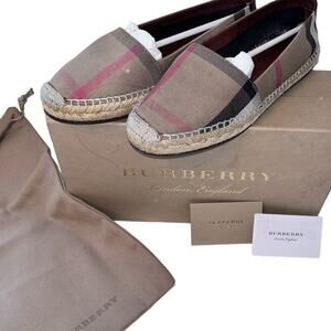 Authentic Burberry London Housecheck Hodgeson Flat Espadrille Dark Tan 37 / 7
